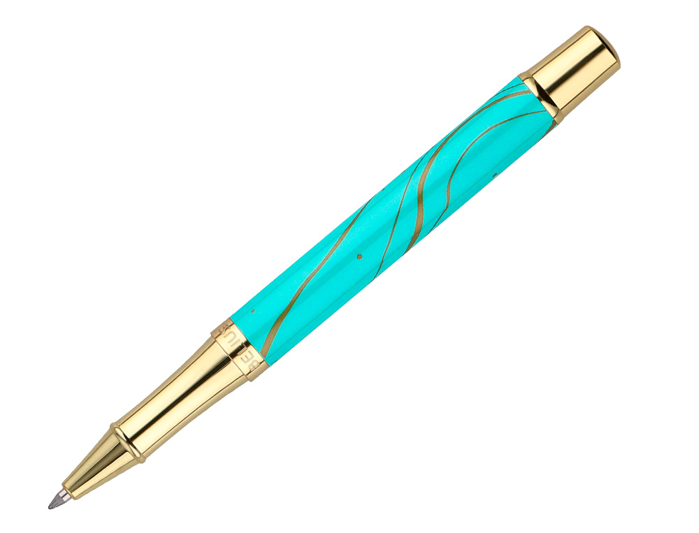 ROLLER BELIUS AQUA ALUMINIUM DETAILS ET ATTRIBUTS OR ENCRE NOIRE COLORIS TURQUOISE DANS  COFFRET CADEAU