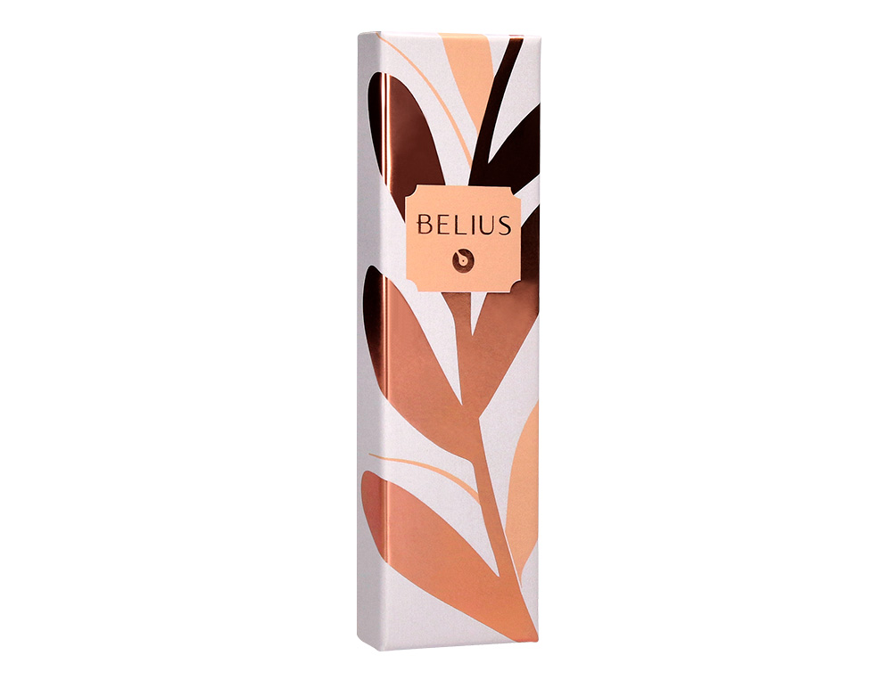 STYLO-BILLE BELIUS ROSE ALUMINIUM DETAILS ET ATTRIBUTS OR ROSE ENCRE BLEUE COLORIS ORANGE DANS COFFRET CADEAU