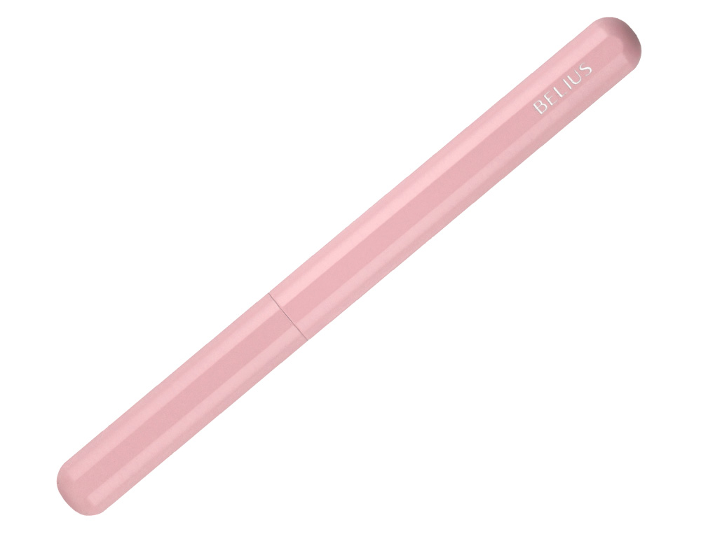 STYLO-PLUME ET ETUI EN SIMILI CUIR BELIUS SPACE B MONOCHROME SANS AGRAFE ENCRE BLEUE COLORIS ROSE DANS COFFRET CADEAU