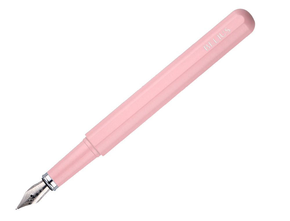 STYLO-PLUME ET ETUI EN SIMILI CUIR BELIUS SPACE B MONOCHROME SANS AGRAFE ENCRE BLEUE COLORIS ROSE DANS COFFRET CADEAU