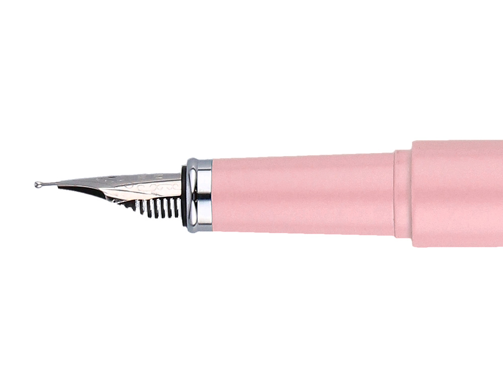 STYLO-PLUME ET ETUI EN SIMILI CUIR BELIUS SPACE B MONOCHROME SANS AGRAFE ENCRE BLEUE COLORIS ROSE DANS COFFRET CADEAU