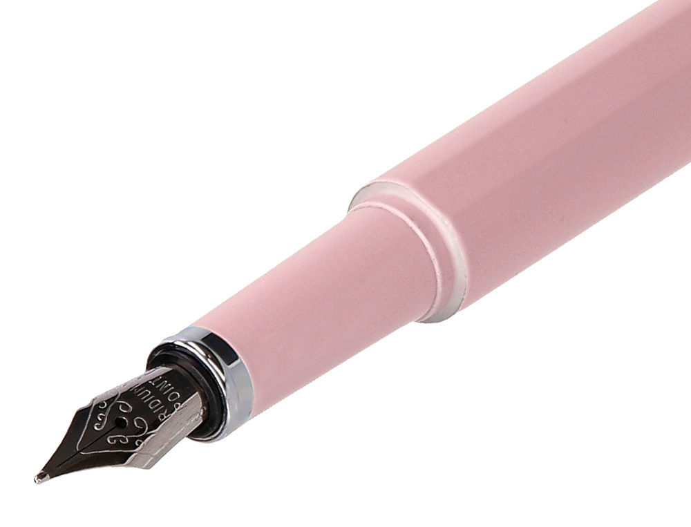 STYLO-PLUME ET ETUI EN SIMILI CUIR BELIUS SPACE B MONOCHROME SANS AGRAFE ENCRE BLEUE COLORIS ROSE DANS COFFRET CADEAU