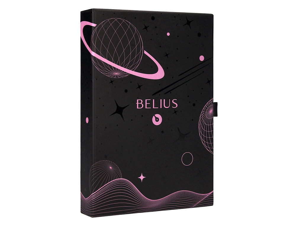 STYLO-PLUME ET ETUI EN SIMILI CUIR BELIUS SPACE B MONOCHROME SANS AGRAFE ENCRE BLEUE COLORIS ROSE DANS COFFRET CADEAU