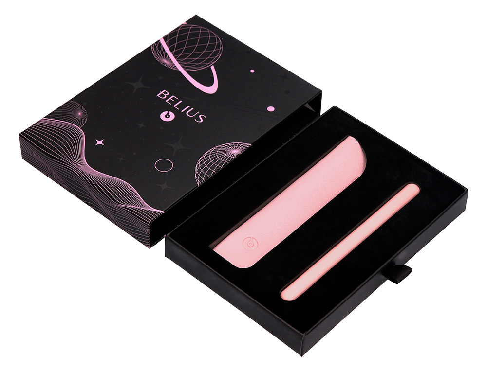STYLO-PLUME ET ETUI EN SIMILI CUIR BELIUS SPACE B MONOCHROME SANS AGRAFE ENCRE BLEUE COLORIS ROSE DANS COFFRET CADEAU