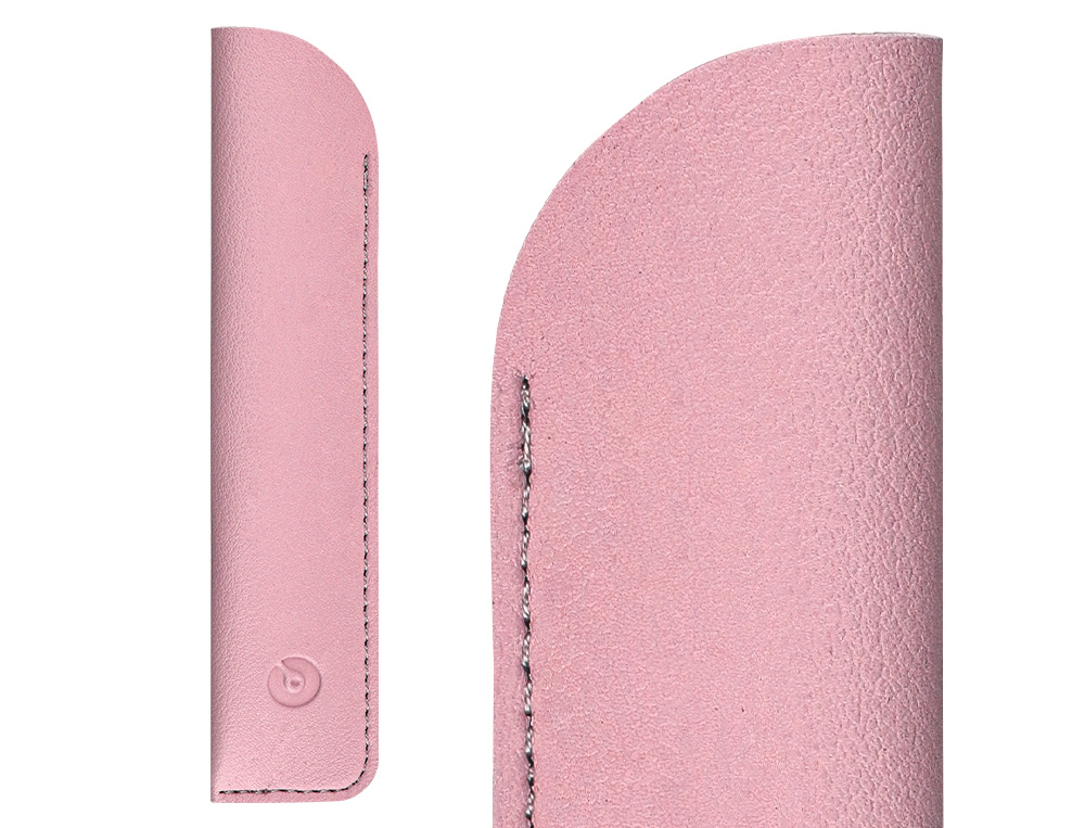 STYLO-PLUME ET ETUI EN SIMILI CUIR BELIUS SPACE B MONOCHROME SANS AGRAFE ENCRE BLEUE COLORIS ROSE DANS COFFRET CADEAU