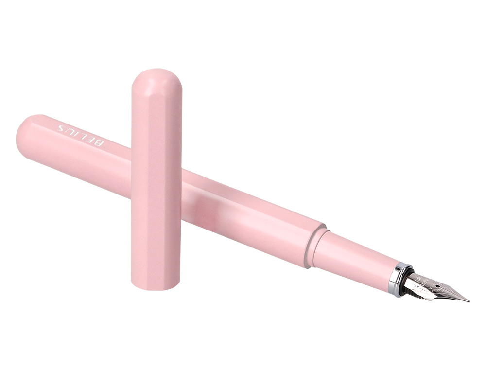 STYLO-PLUME ET ETUI EN SIMILI CUIR BELIUS SPACE B MONOCHROME SANS AGRAFE ENCRE BLEUE COLORIS ROSE DANS COFFRET CADEAU