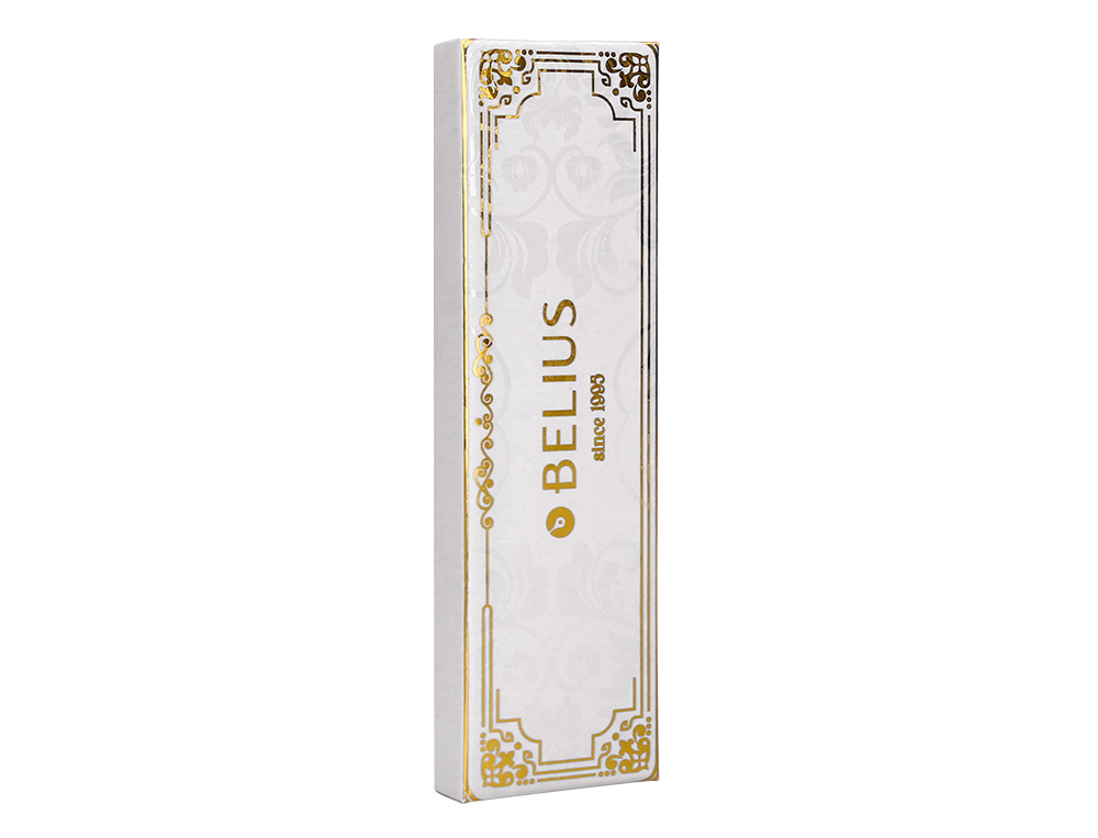 STYLO-BILLE BELIUS MACARON BLISS HEXAGONAL ALUMINIUM DETAILS ET ATTRIBUTS OR ENCRE BLEUE COLORIS BLANC COFFRET CADEAU