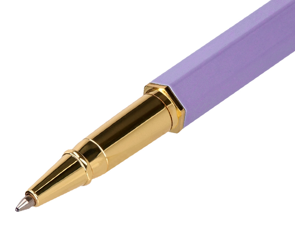 STYLO-BILLE BELIUS MACARON BLISS HEXAGONAL ALUMINIUM DETAILS ET ATTRIBUTS OR ENCRE BLEUE COLORIS MAUVE COFFRET CADEAU
