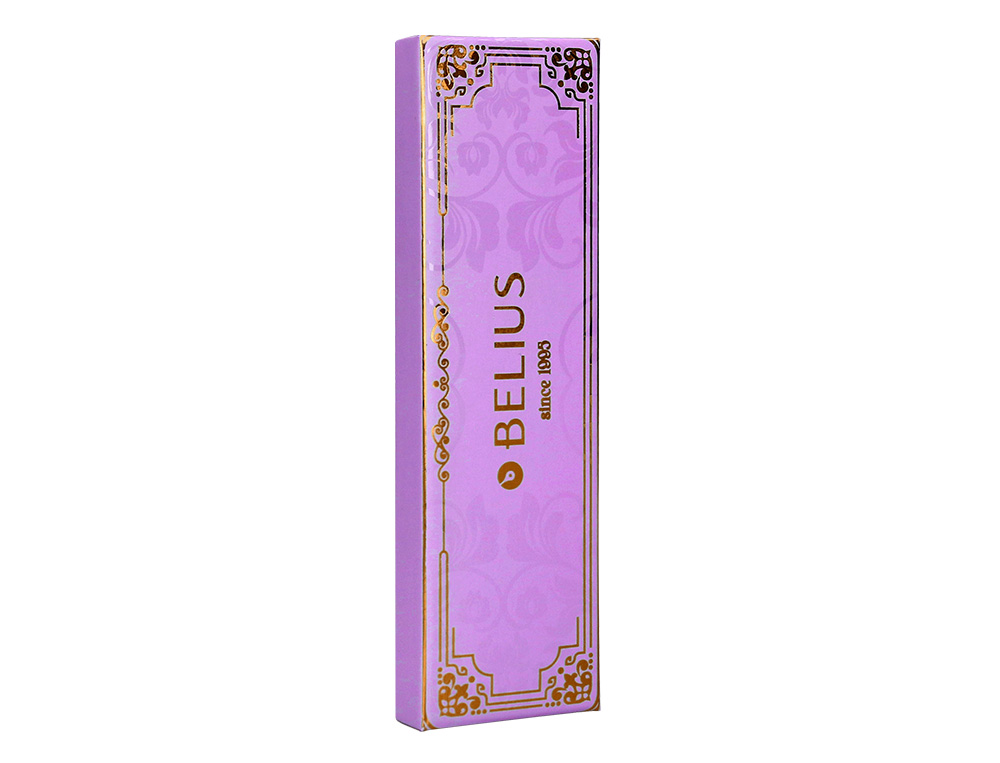 STYLO-BILLE BELIUS MACARON BLISS HEXAGONAL ALUMINIUM DETAILS ET ATTRIBUTS OR ENCRE BLEUE COLORIS MAUVE COFFRET CADEAU