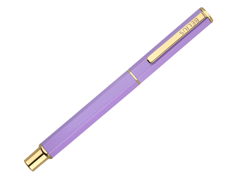 STYLO-BILLE BELIUS MACARON BLISS HEXAGONAL ALUMINIUM DETAILS ET ATTRIBUTS OR ENCRE BLEUE COLORIS MAUVE COFFRET CADEAU