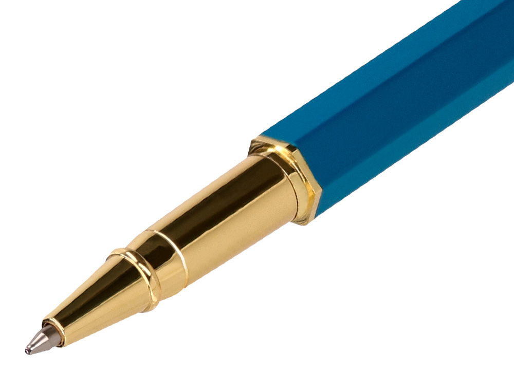 STYLO-BILLE BELIUS MACARON BLISS HEXAGONAL ALUMINIUM DETAILS ET ATTRIBUTS OR ENCRE BLEUE COL. BLEU/ROSE COFFRET CADEAU