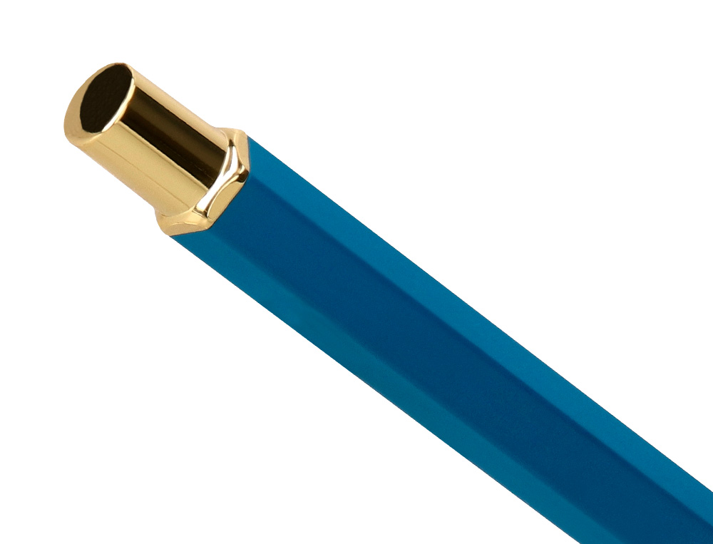 STYLO-BILLE BELIUS MACARON BLISS HEXAGONAL ALUMINIUM DETAILS ET ATTRIBUTS OR ENCRE BLEUE COL. BLEU/ROSE COFFRET CADEAU