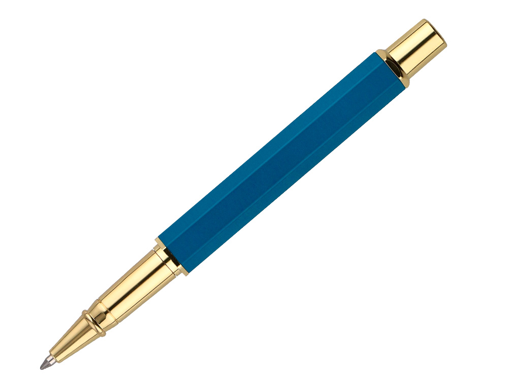 STYLO-BILLE BELIUS MACARON BLISS HEXAGONAL ALUMINIUM DETAILS ET ATTRIBUTS OR ENCRE BLEUE COL. BLEU/ROSE COFFRET CADEAU