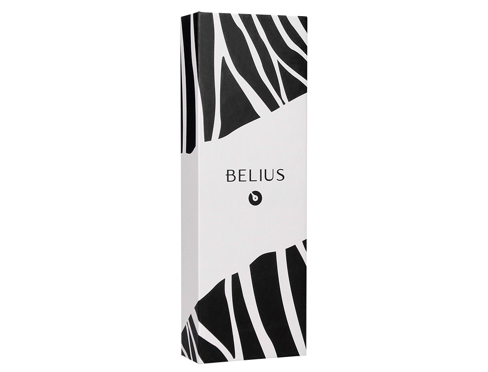 STYLO-BILLE BELIUS B&W ALUMINIUM ATTRIBUTS OR ENCRE  BLEUE COLORIS BLANC ZEBRURES  NOIRES DANS COFFRET CADEAU