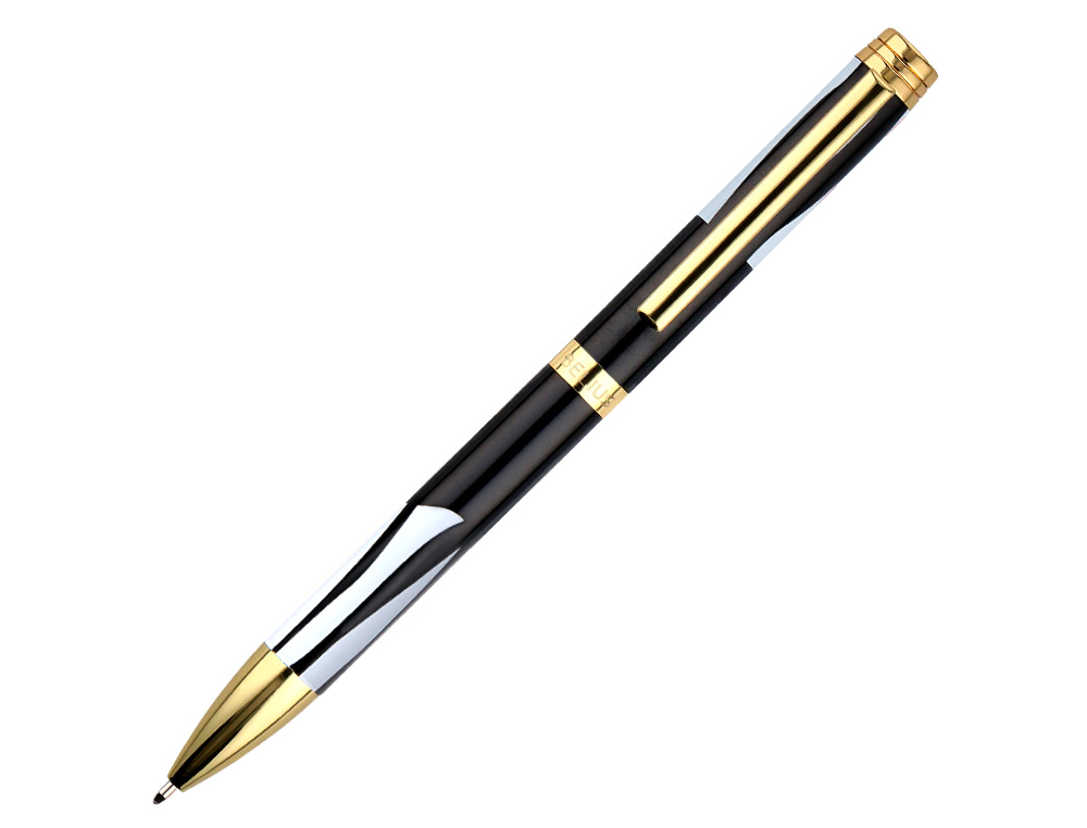STYLO-BILLE BELIUS B&W ALUMINIUM ATTRIBUTS OR ENCRE  BLEUE COLORIS BLANC ZEBRURES  NOIRES DANS COFFRET CADEAU