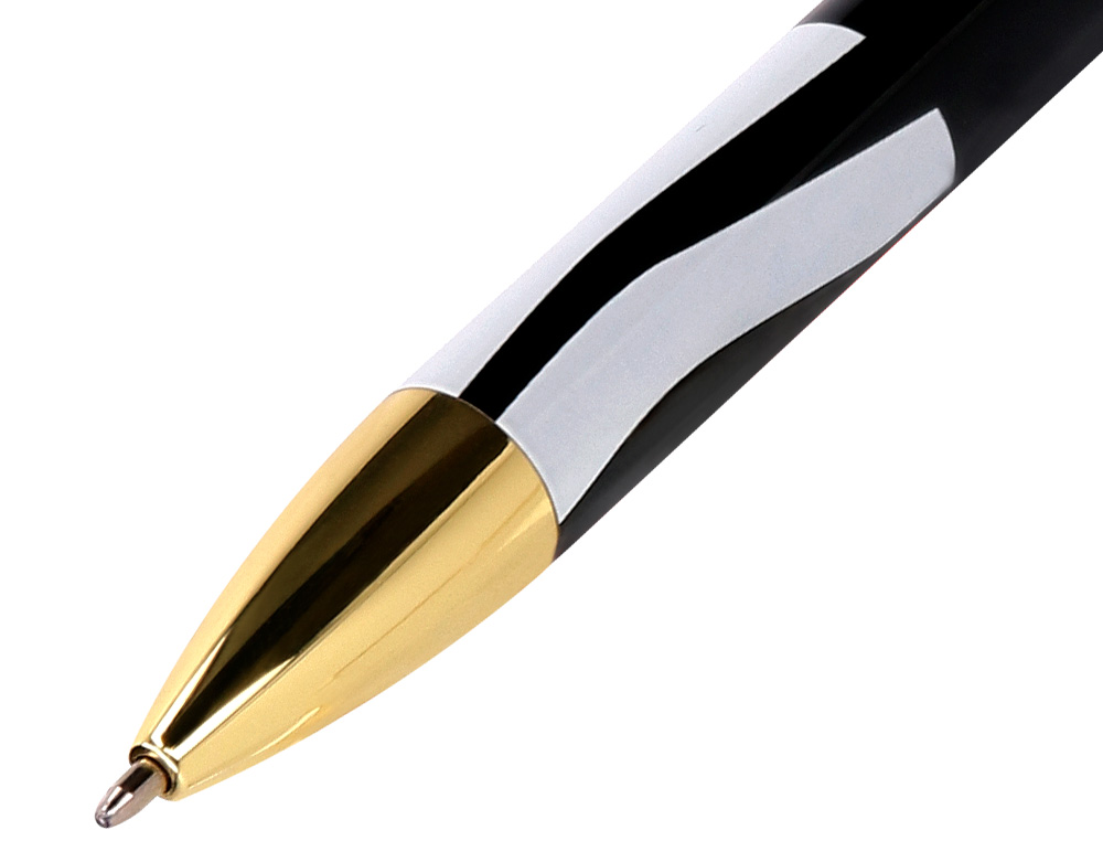 STYLO-BILLE BELIUS B&W ALUMINIUM ATTRIBUTS OR ENCRE  BLEUE COLORIS BLANC ZEBRURES  NOIRES DANS COFFRET CADEAU