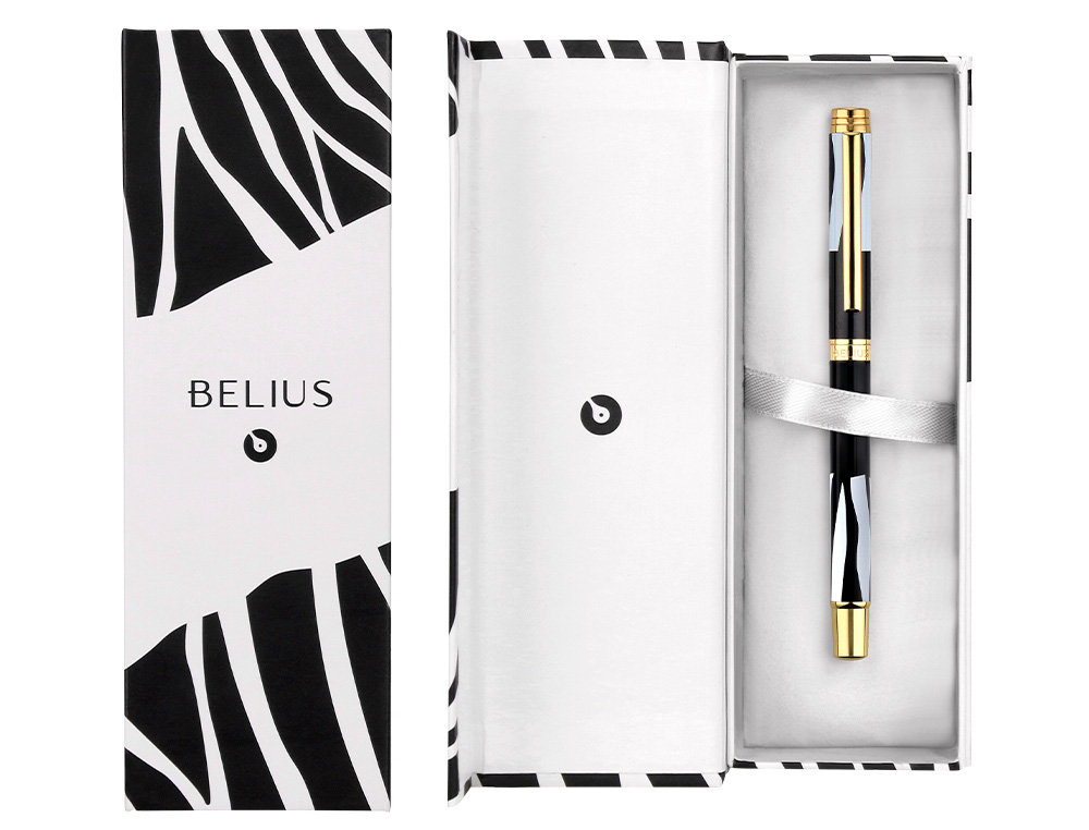 ROLLER BELIUS B&W ALUMINIUM ATTRIBUTS OR ENCRE NOIRE      COLORIS BLANC ZEBRURES NOIRES DANS COFFRET CADEAU