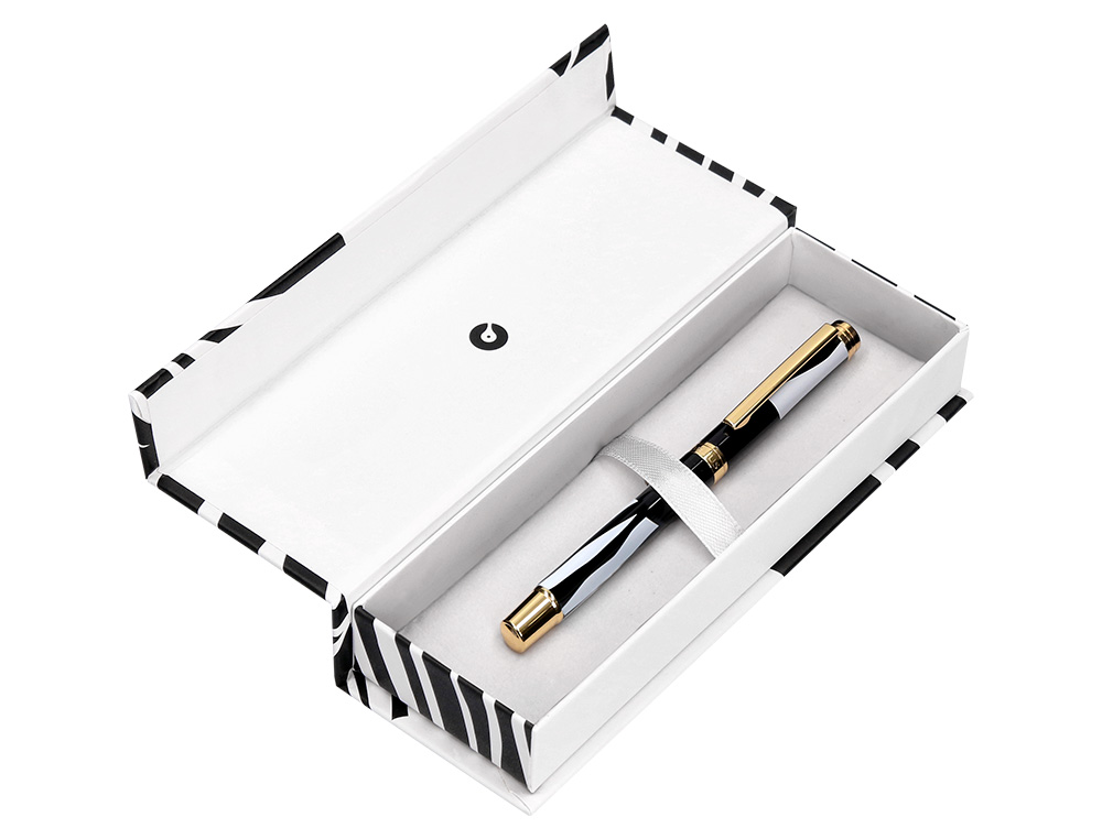 ROLLER BELIUS B&W ALUMINIUM ATTRIBUTS OR ENCRE NOIRE      COLORIS BLANC ZEBRURES NOIRES DANS COFFRET CADEAU