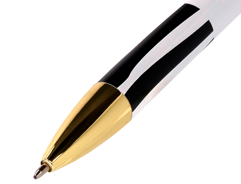 STYLO-BILLE BELIUS B&W ALUMINIUM ATTRIBUTS OR ENCRE  BLEUE COLORIS NOIR ZEBRURES   BLANCHES DANS COFFRET CADEAU