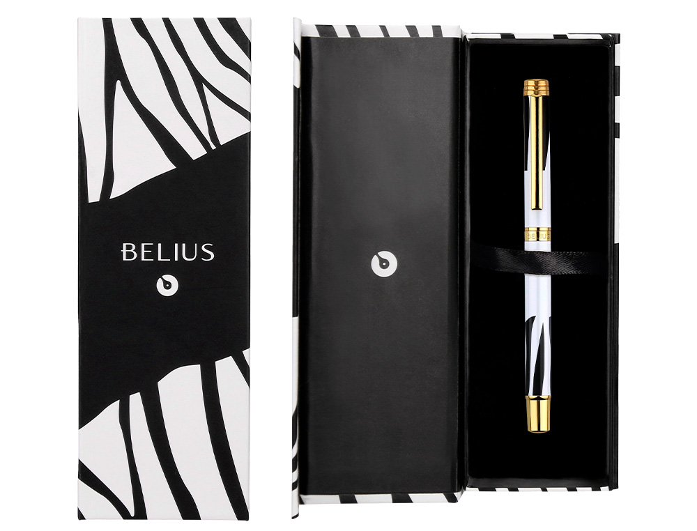 ROLLER BELIUS B&W ALUMINIUM ATTRIBUTS OR ENCRE NOIRE      COLORIS NOIR ZEBRURES         BLANCHES DANS COFFRET CADEAU