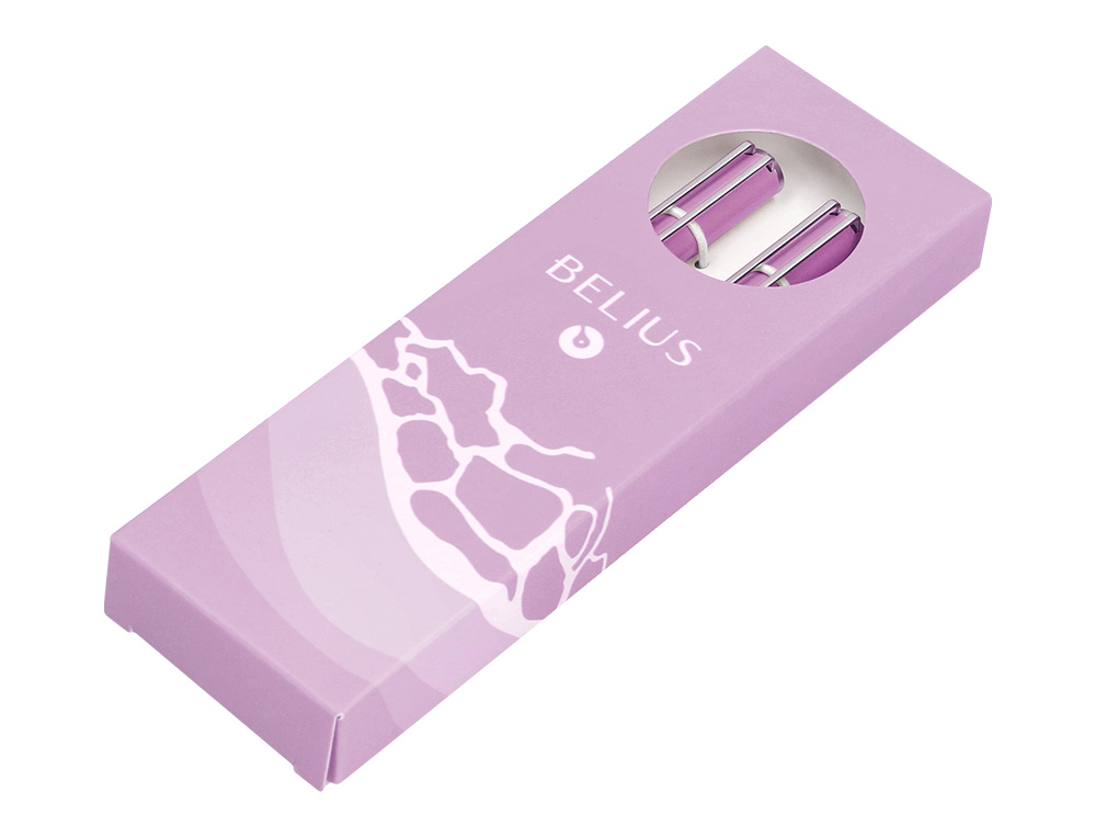 PARURE STYLO-BILLE ET ROLLER BELIUS ENDLESS SUMMER ALUMINIUM ATRIBUTS ARGENT ENCRE BLEUE COLORIS MAUVE COFFRET CADEAU