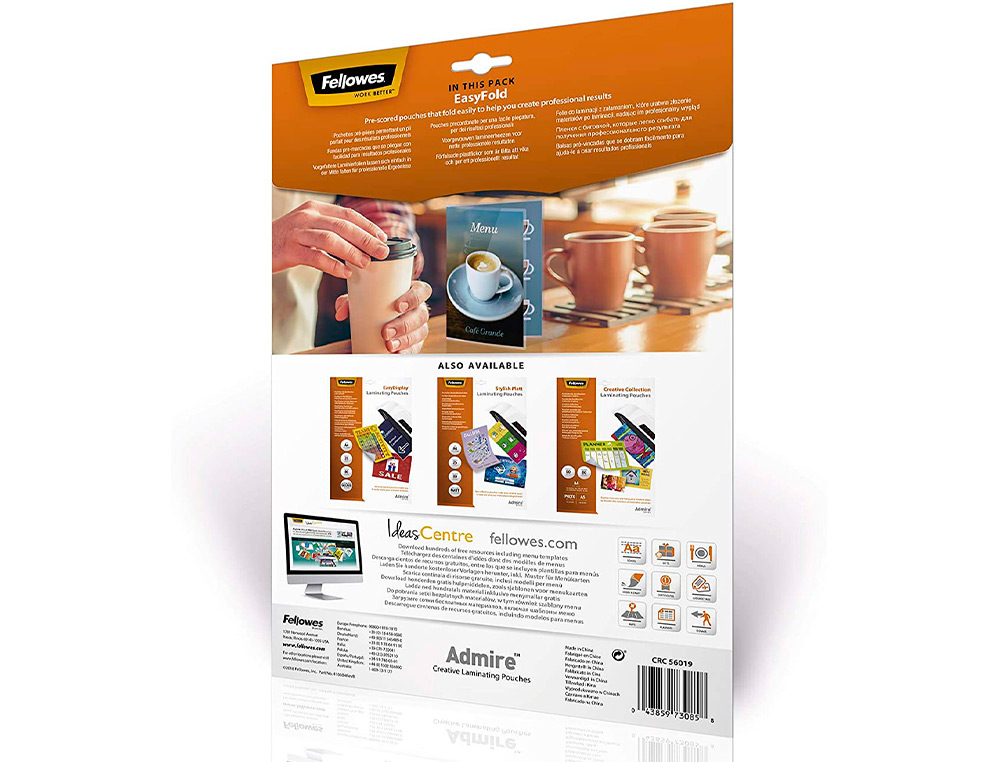POCHETTES PLASTIFICATION FELLOWES ADMIRE POLYESTER TRANSPARENT RESISTANT EAU FORMAT A4 80 MICRONS BTE DE 25