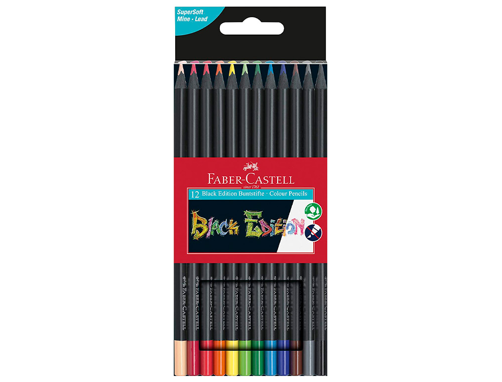 CRAYON COULEUR FABER CASTELL TRIANGULAIRE BLACK EDITION EN BOIS NOIR POCHETTE DE 12