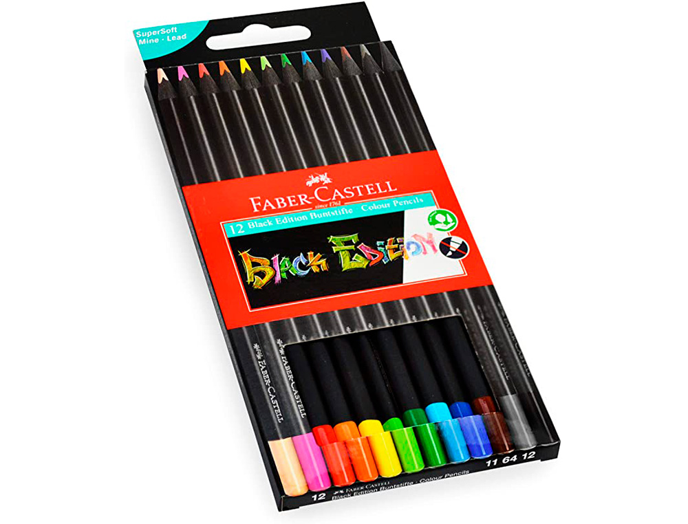 CRAYON COULEUR FABER CASTELL TRIANGULAIRE BLACK EDITION EN BOIS NOIR POCHETTE DE 12