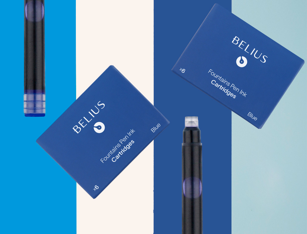 RECHARGE STYLO-PLUME BELIUS ENCRE COLORIS BLEUE BOITE 6   CARTOUCHES