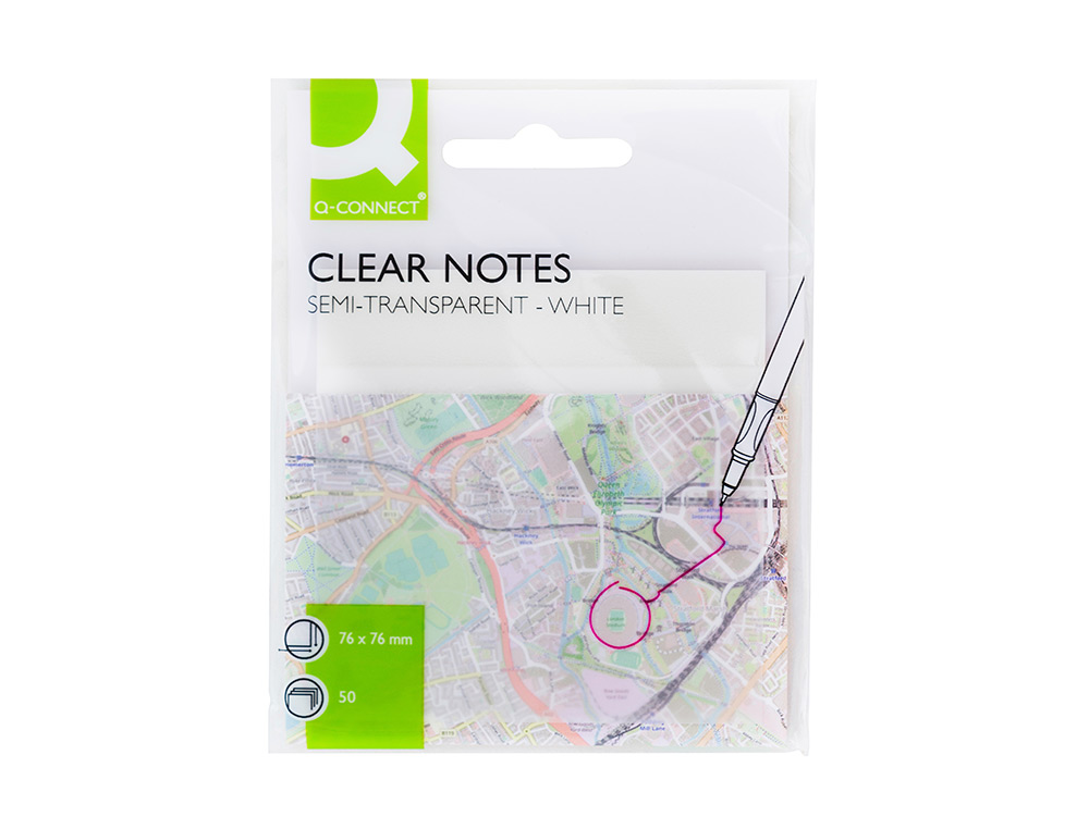 BLOC NOTES Q-CONNECT 76X76MM 50F SEMI-TRANSPARENTES ADHESIVES REPOSITIONABLES COLORIS BLANC