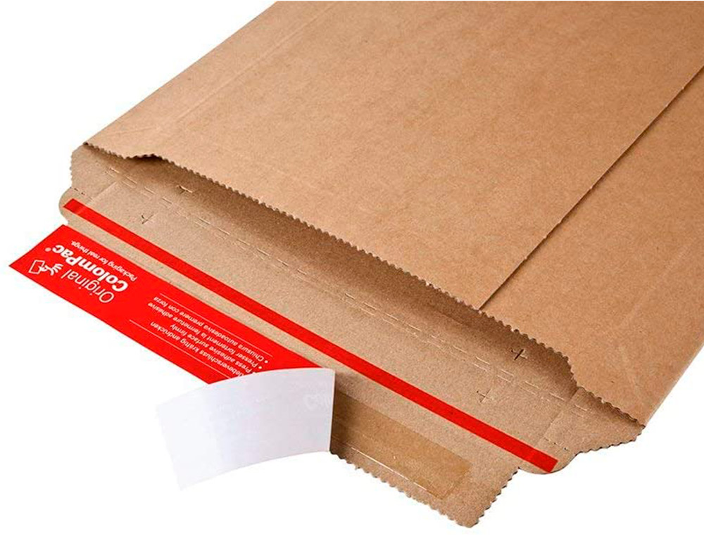POCHETTE EXPEDITION COLOMPAC CARTON RIGIDE BRUN BANDE ADHESIVE 170X245X30MM