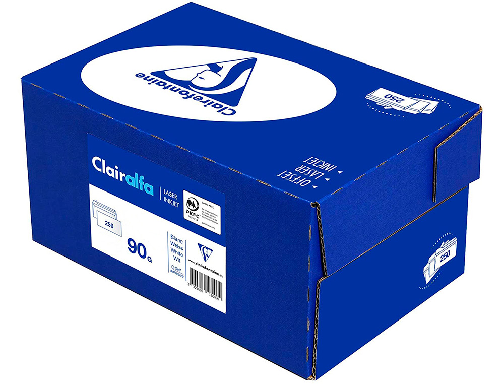 ENVELOPPE CLAIREFONTAINE BANDE DE PROTECTION 90G FENETRE 35 110X220MM BLANCHE BOITE DE 250 UNITES