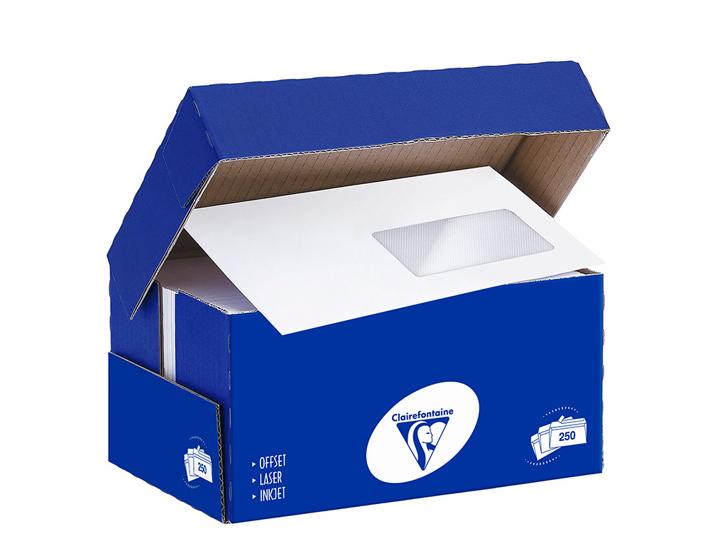 ENVELOPPE CLAIREFONTAINE BANDE DE PROTECTION 90G FENETRE 45 110X220MM BLANCHE BOITE DE 250 UNITES