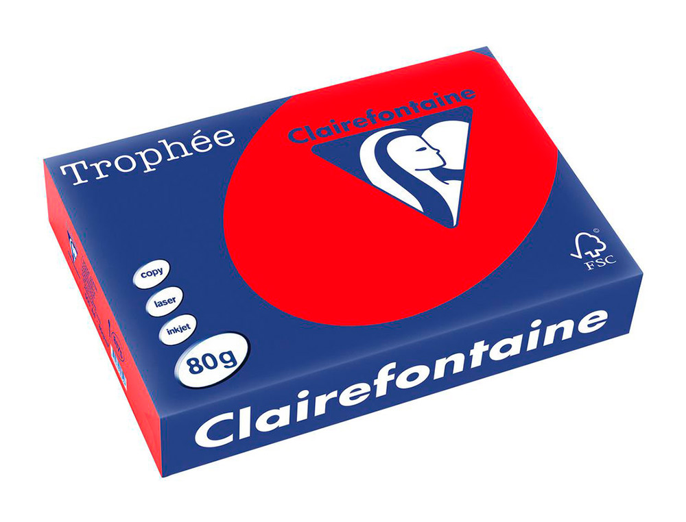 PAPIER CLAIREFONTAINE MULTIFONCTION LASER COULEUR   TROPHE A4 80G ROUGE CORAIL    PARFAITE OPACITE PAQUET 500
