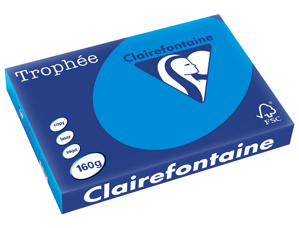 PAPIER CLAIREFONTAINE MULTIFONCTION LASER COULEUR   TROPHE A3 160G/M2  TURQUOISE  PARFAITE OPACITE PAQUET 250