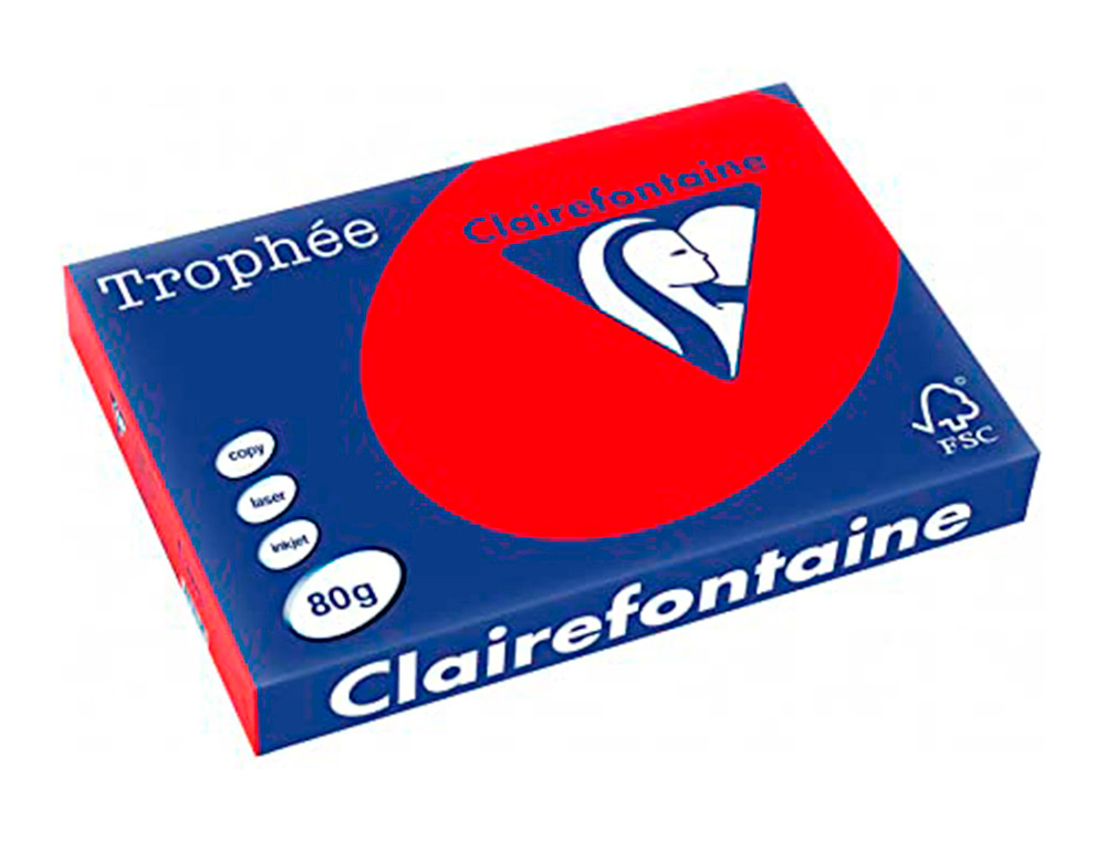 PAPIER CLAIREFONTAINE MULTIFONCTION LASER COULEUR TROPHE A3 160G/M2 ROUGE CORAIL PARFAITE OPACITE
