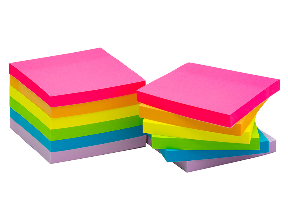 BLOC NOTES Q-CONNECT 76X76MM 100F ADHESIVES REPOSITIONABLES COLORIS FLUO ET PASTEL ASSORTIS PACK 12 UNITES