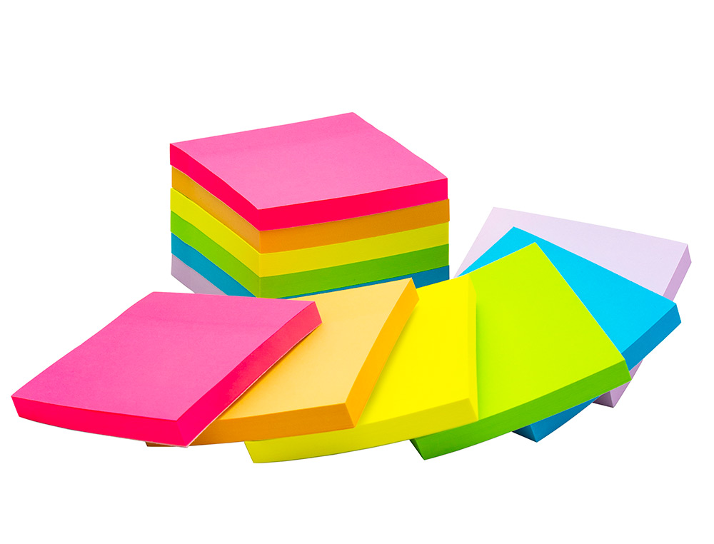 BLOC NOTES Q-CONNECT 76X76MM 100F ADHESIVES REPOSITIONABLES COLORIS FLUO ET PASTEL ASSORTIS PACK 12 UNITES