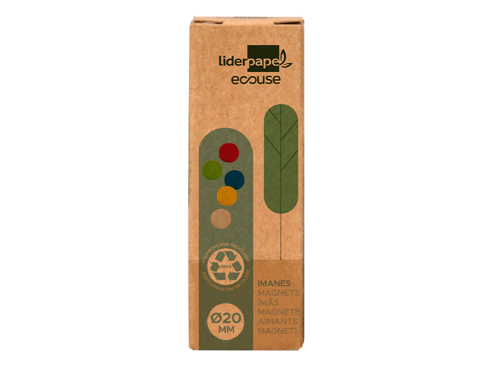 AIMANT LIDERPAPEL ECOUSE PP 20MM POUR TABLEAUX            MAGNETIQUES COLORIS ASSORTIS  BOITE 10 UNITES