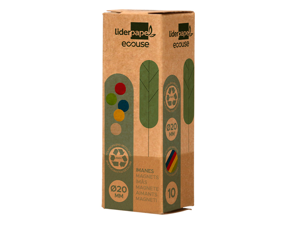 AIMANT LIDERPAPEL ECOUSE PP 20MM POUR TABLEAUX            MAGNETIQUES COLORIS ASSORTIS  BOITE 10 UNITES