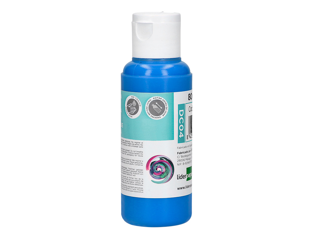 PEINTURE ACRYLIQUE LIDERPAPEL COLORIS CYAN BOUTEILLE 80ML