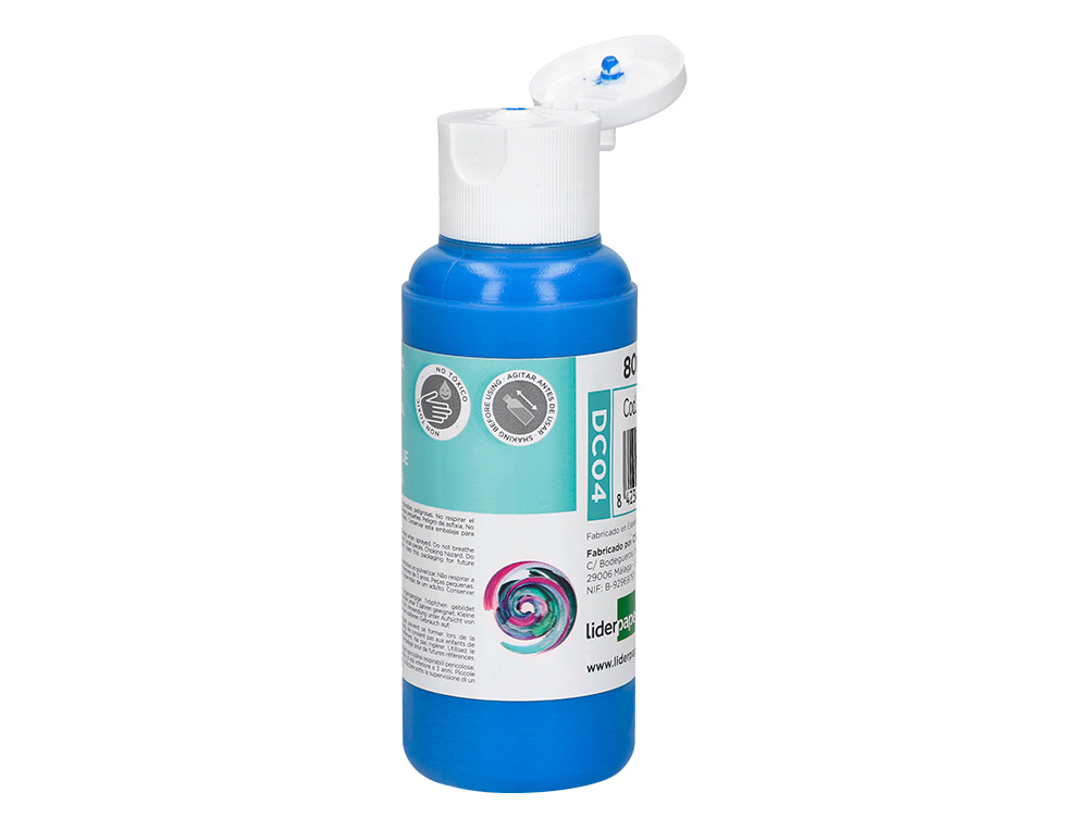PEINTURE ACRYLIQUE LIDERPAPEL COLORIS CYAN BOUTEILLE 80ML