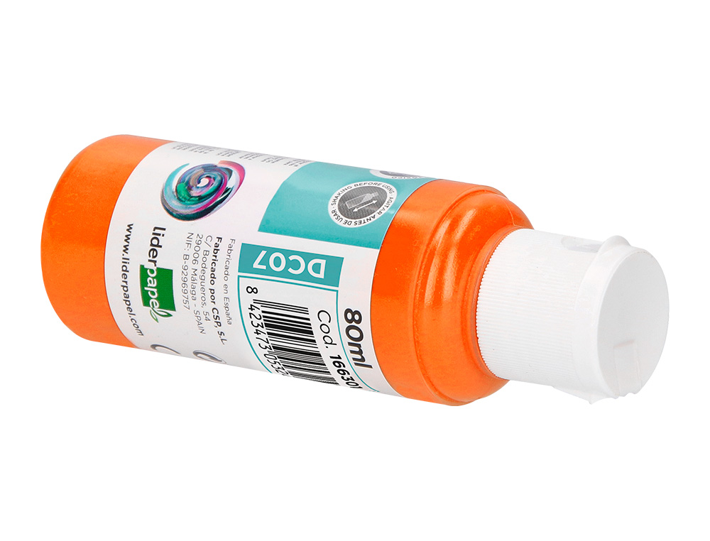 PEINTURE ACRYLIQUE LIDERPAPEL COLORIS ORANGE BOUTEILLE 80ML
