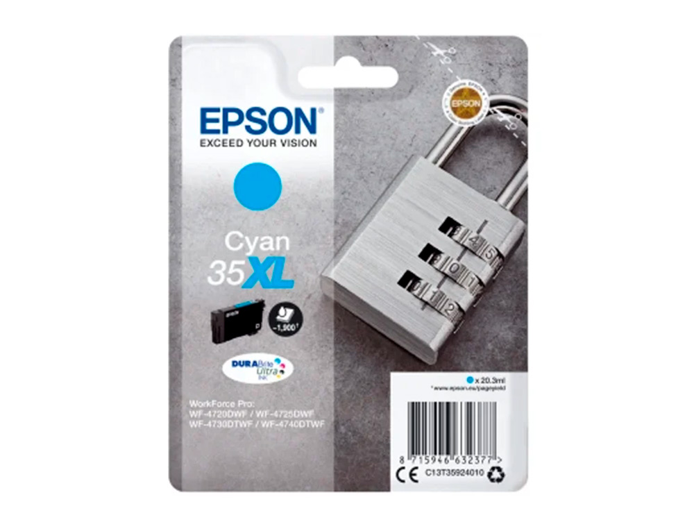 CARTOUCHE ENCRE EPSON SINGLEPACK 35XL DURABRITE ULTRA INK CYAN