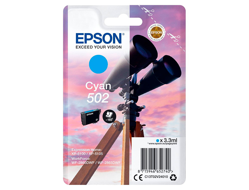 CARTOUCHE ENCRE EPSON SINGLEPACK 502 INK CYAN