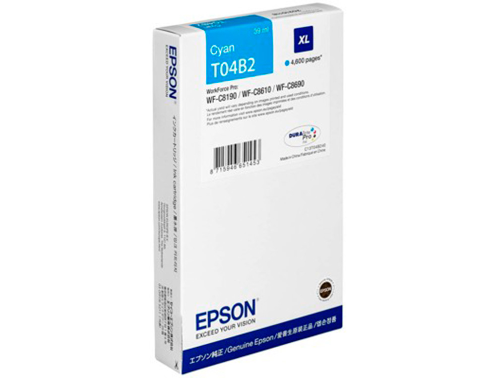 CARTOUCHE EPSON JET D'ENCRE T04B2 COULEUR CYAN 4600 PAG