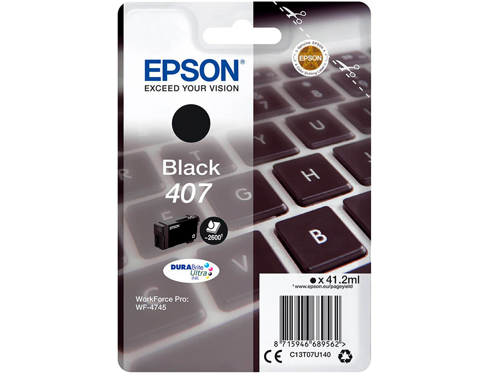 CARTOUCHE EPSON JET D'ENCRE 407  CLAVIER COULEUR NOIR     2,6K