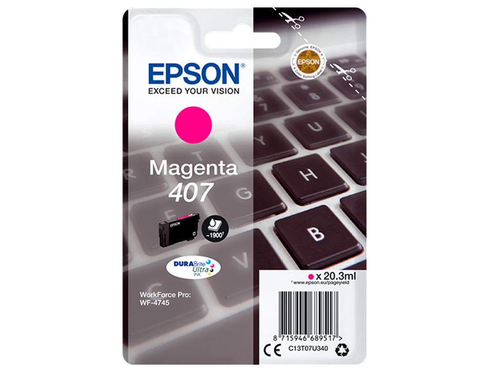 CARTOUCHE EPSON JET D'ENCRE 407 CLAVIER COULEUR MAGENTA 1,9K