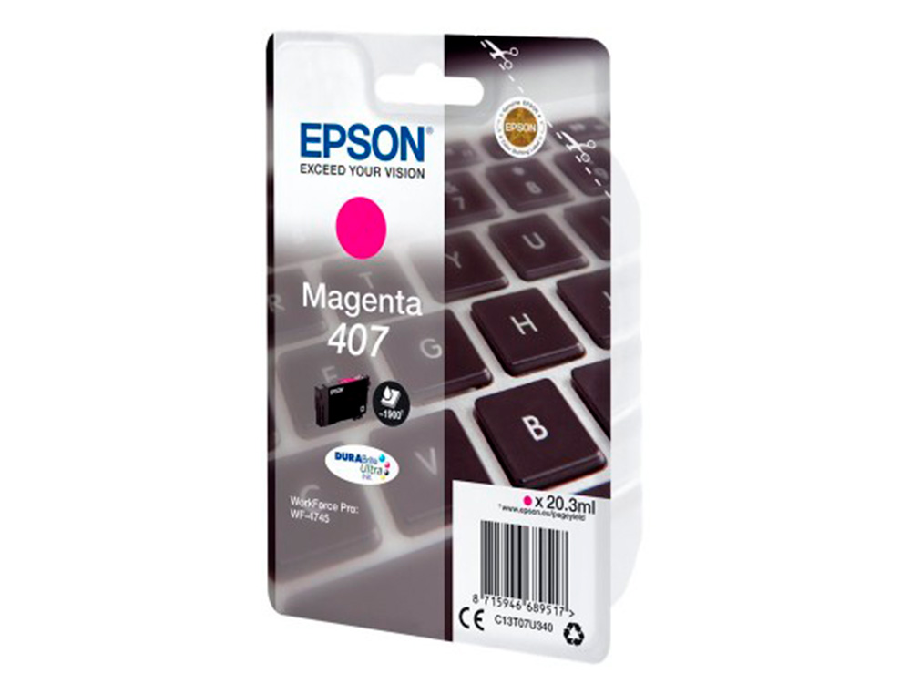 CARTOUCHE EPSON JET D'ENCRE 407 CLAVIER COULEUR MAGENTA 1,9K