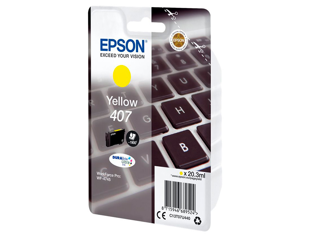 CARTOUCHE  EPSON JET D'ENCRE 407  CLAVIER COULEUR JAUNE    1,9K